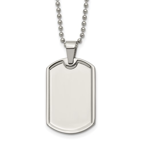 Chisel Stainless Steel Polished Dog Tag on a Ball Chain Necklace, 20"