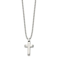 Chisel Stainless Steel Polished Cross Pendant on a Ball Chain Necklace, 20" view 3