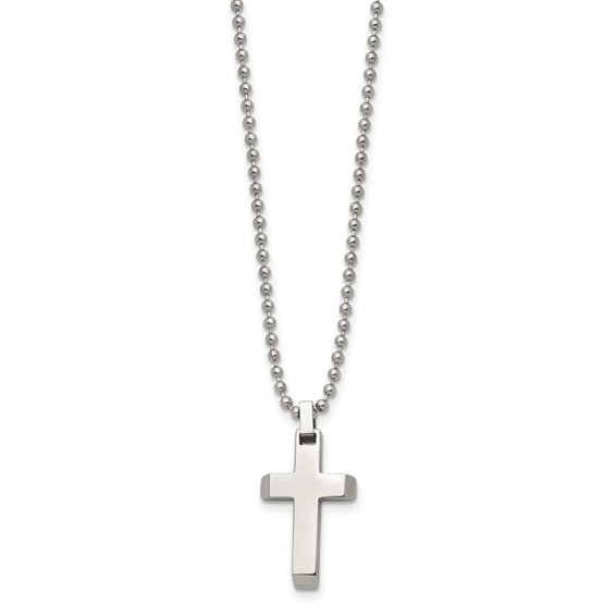 Chisel Stainless Steel Polished Cross Pendant on a 20 inch Ball Chain Necklace