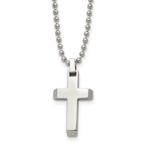 Chisel Stainless Steel Polished Cross Pendant on a Ball Chain Necklace, 20"