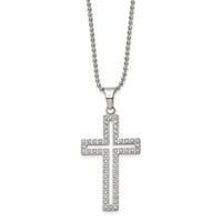 Chisel Stainless Steel Polished Necklace with CZ CutoutCross Pendant on a Ball Chain, 22" view 3
