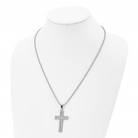 Chisel Stainless Steel Polished Necklace with CZ CutoutCross Pendant on a Ball Chain, 22" view 4