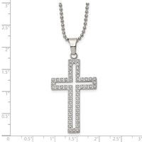 Chisel Stainless Steel Polished Necklace with CZ CutoutCross Pendant on a Ball Chain, 22" view 5