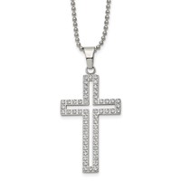 Chisel Stainless Steel Polished Necklace with CZ CutoutCross Pendant on a Ball Chain, 22" view 1