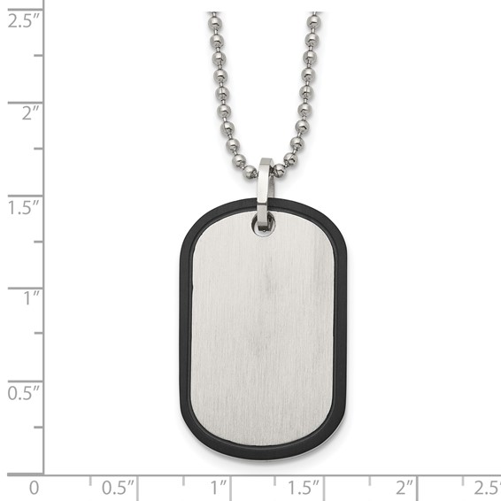 Chisel Stainless Steel Brushed Black IP-plated Edge Dog Tag on a 22 inch Ball Chain Necklace