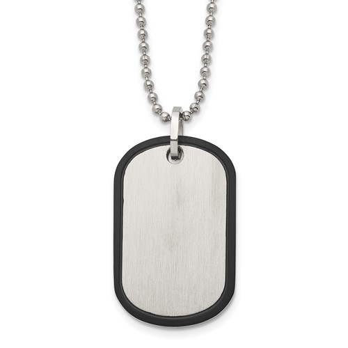 Chisel Stainless Steel Brushed Black IP-plated Edge Dog Tag on a Ball Chain Necklace, 22"