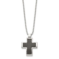 Chisel Stainless Steel Brushed Polished and Textured Black IP-plated Cross Pendant on a Ball Chain Necklace, 22" view 3