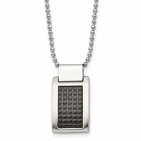 Stainless Steel Brushed Polished & Textured Black IP-plated Necklace, 22" view 1