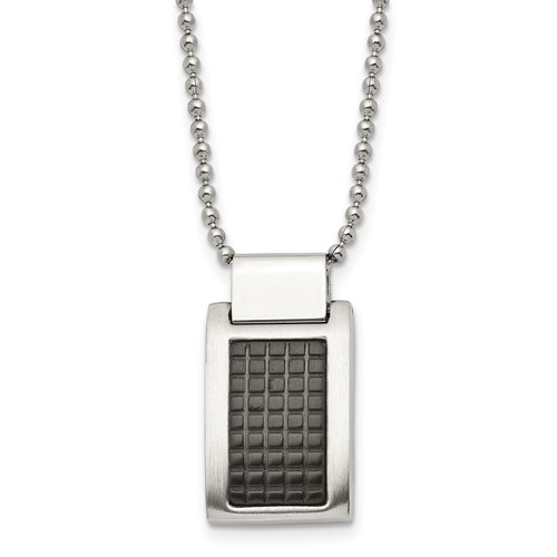 Stainless Steel Brushed Polished & Textured Black IP-plated Necklace, 22"