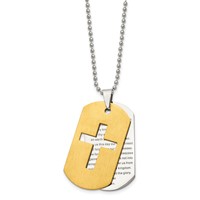 Chisel Stainless Steel Brushed and Polished Yellow IP-plated 2 Piece Prayer Cross Dog Tag on a Ball Chain Necklace, 22" view 3