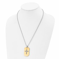 Chisel Stainless Steel Brushed and Polished Yellow IP-plated 2 Piece Prayer Cross Dog Tag on a Ball Chain Necklace, 22" view 4