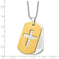 Chisel Stainless Steel Brushed and Polished Yellow IP-plated 2 Piece Prayer Cross Dog Tag on a Ball Chain Necklace, 22" view 5