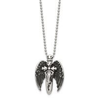 Chisel Stainless Steel Antiqued Brushed and Polished Winged Sword Pendant on a Ball Chain Necklace, 22" view 2