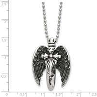 Chisel Stainless Steel Antiqued Brushed and Polished Winged Sword Pendant on a Ball Chain Necklace, 22" view 5