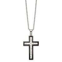 Chisel Stainless Steel Brushed and Polished Hammered Black IP-plated Cross Pendant on a Ball Chain Necklace, 24" view 3