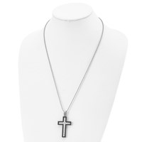 Chisel Stainless Steel Brushed and Polished Hammered Black IP-plated Cross Pendant on a Ball Chain Necklace, 24" view 5