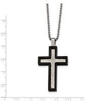 Chisel Stainless Steel Brushed and Polished Hammered Black IP-plated Cross Pendant on a Ball Chain Necklace, 24" view 4