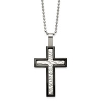 Chisel Stainless Steel Brushed and Polished Hammered Black IP-plated Cross Pendant on a Ball Chain Necklace, 24" view 1