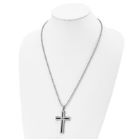Chisel Stainless Steel Polished Black IP-plated Cable Dad Cross Pendant on a Ball Chain Necklace, 24" view 4
