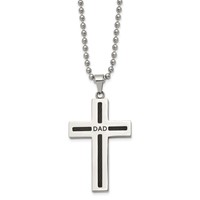 Chisel Stainless Steel Polished Black IP-plated Cable Dad Cross Pendant on a Ball Chain Necklace, 24" view 1