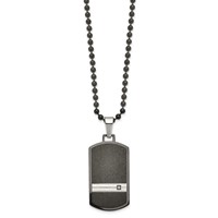 Chisel Stainless Steel Brushed and Polished Black IP-plated Necklace with CZ Dog Tag on a Ball Chain, 24" view 3