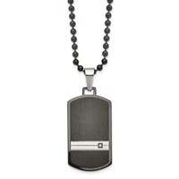 Chisel Stainless Steel Brushed and Polished Black IP-plated Necklace with CZ Dog Tag on a Ball Chain, 24" view 1