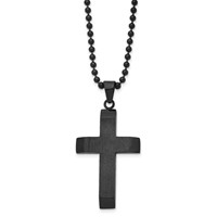 Chisel Stainless Steel Brushed and Polished Black IP-plated Cross Pendant on a Ball Chain Necklace, 24" view 3