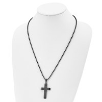 Chisel Stainless Steel Brushed and Polished Black IP-plated Cross Pendant on a Ball Chain Necklace, 24" view 4