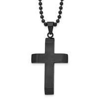 Chisel Stainless Steel Brushed and Polished Black IP-plated Cross Pendant on a Ball Chain Necklace, 24" view 1