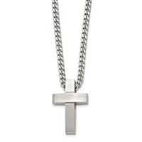 Chisel Stainless Steel Brushed and Polished Cross Pendant on a Curb Chain Necklace, 20" view 3