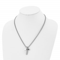 Chisel Stainless Steel Brushed and Polished Cross Pendant on a Curb Chain Necklace, 20" view 4