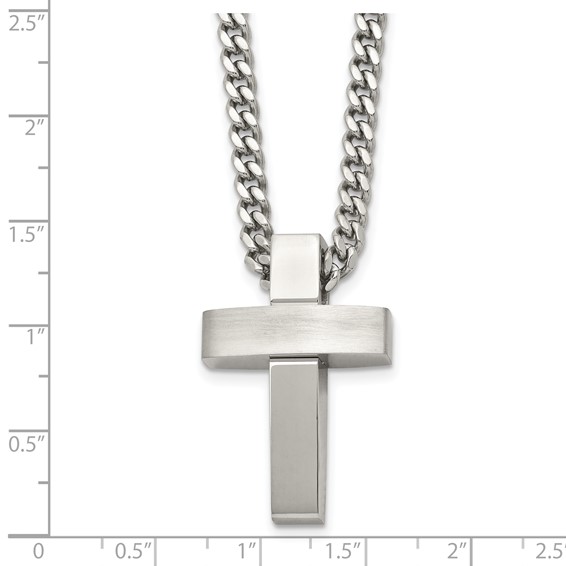 Chisel Stainless Steel Brushed and Polished Cross Pendant on a 20 inch Curb Chain Necklace