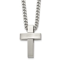 Chisel Stainless Steel Brushed and Polished Cross Pendant on a Curb Chain Necklace, 20" view 1
