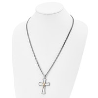 Chisel Stainless Steel Brushed and Polished Yellow IP-plated Crucifix Pendant on a Curb Chain Necklace, 24" view 4