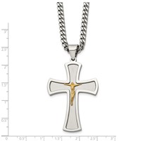 Chisel Stainless Steel Brushed and Polished Yellow IP-plated Crucifix Pendant on a Curb Chain Necklace, 24" view 3