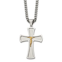 Chisel Stainless Steel Brushed and Polished Yellow IP-plated Crucifix Pendant on a Curb Chain Necklace, 24" view 1