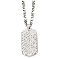 Chisel Stainless Steel Brushed Polished and Textured Dog Tag on a Curb Chain Necklace, 24" view 3