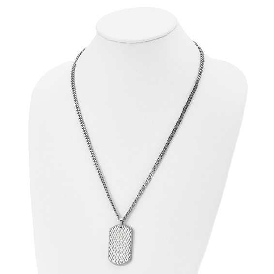 Chisel Stainless Steel Brushed Polished and Textured Dog Tag on a 24 inch Curb Chain Necklace