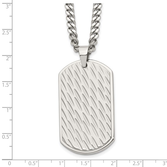 Chisel Stainless Steel Brushed Polished and Textured Dog Tag on a 24 inch Curb Chain Necklace