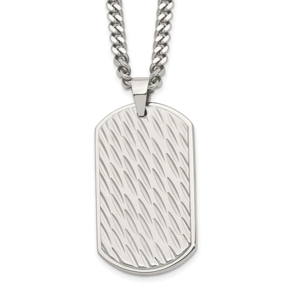 Stainless Steel Brushed and Polished Textured Dog Tag 24in Necklace