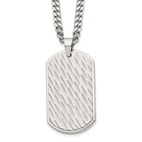 Chisel Stainless Steel Brushed Polished and Textured Dog Tag on a Curb Chain Necklace, 24" view 1