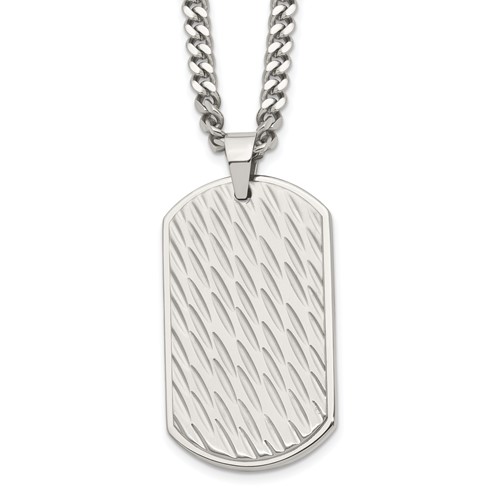 Chisel Stainless Steel Brushed Polished and Textured Dog Tag on a Curb Chain Necklace, 24"