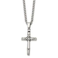 Chisel Stainless Steel Antiqued and Polished Reversible Cross Pendant on a Curb Chain Necklace, 24" view 2