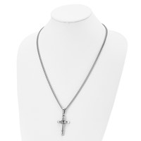 Chisel Stainless Steel Antiqued and Polished Reversible Cross Pendant on a Curb Chain Necklace, 24" view 4