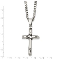 Chisel Stainless Steel Antiqued and Polished Reversible Cross Pendant on a Curb Chain Necklace, 24" view 5