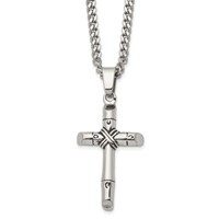 Chisel Stainless Steel Antiqued and Polished Reversible Cross Pendant on a Curb Chain Necklace, 24" view 1