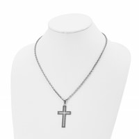 Chisel Stainless Steel Polished Black CZ Cutout Cross Pendant on a Cable Chain Necklace, 20" view 4
