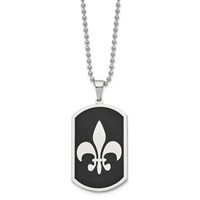 Chisel Stainless Steel Polished Black IP-plated Fleur De Lis Dog Tag on a Ball Chain Necklace, 24" view 3