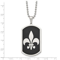 Chisel Stainless Steel Polished Black IP-plated Fleur De Lis Dog Tag on a Ball Chain Necklace, 24" view 5