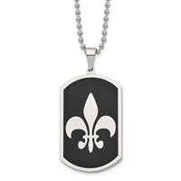 Chisel Stainless Steel Polished Black IP-plated Fleur De Lis Dog Tag on a Ball Chain Necklace, 24" view 1